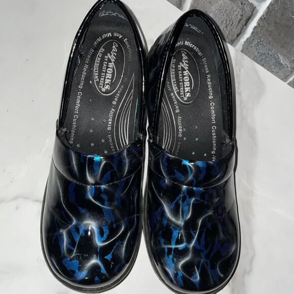Easy Works Black Iridescent Non-Slip Anti-Fatigue Laurie Clogs Sz 8.5 - Picture 2 of 8
